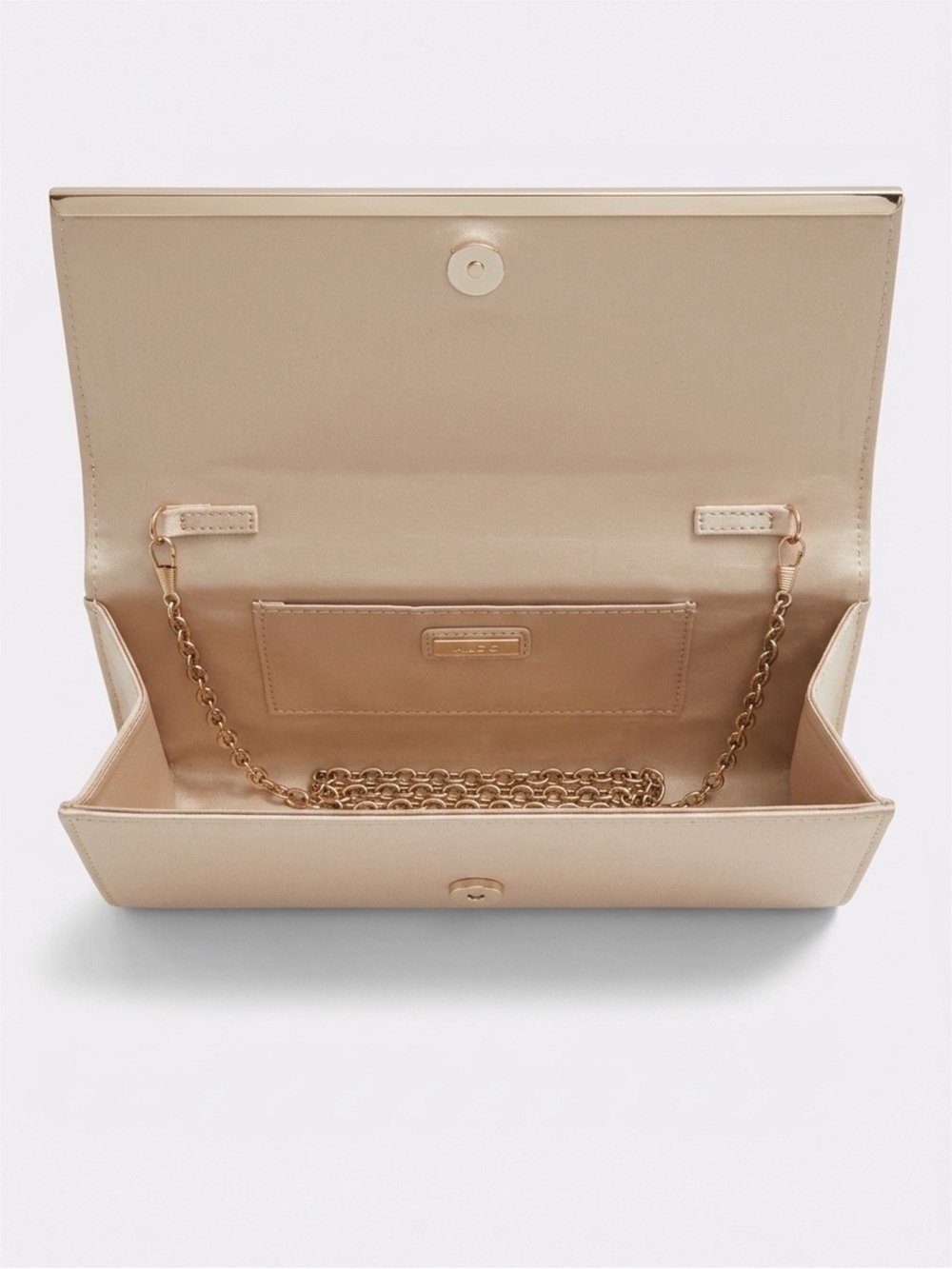 Aldo Gold Satin Chain-Detail Evening Clutch